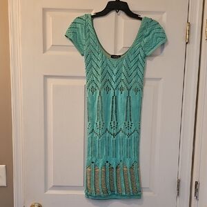 bebe Turquoise Crochet Mini Dress